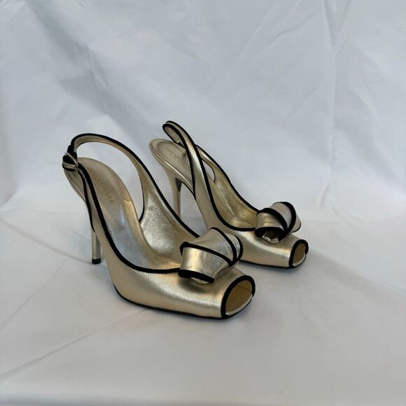 Sergio Rossi Shoes - Sergio Rossi Gold Leather Bow Slingback Stiletto Size 38.5 (US 8)